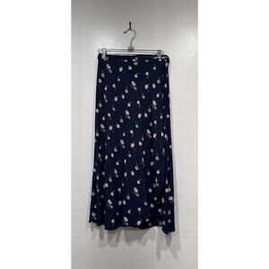 MADEWELL Navy Blue Floral Print Heyday Tulip Hem Midi Skirt Women’s Size 6 Boho
